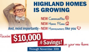 Highland Homes November Home Buyer Incentive