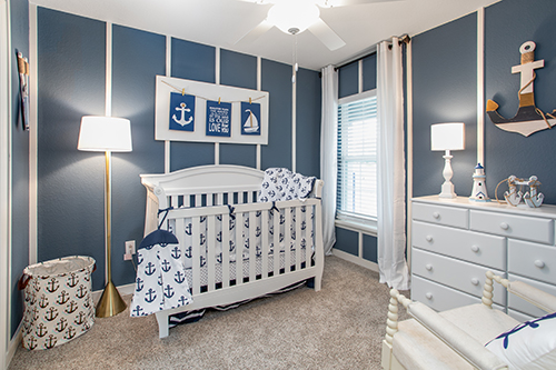 Sailor-themed nursery in the Begonia model home by Highland Homes