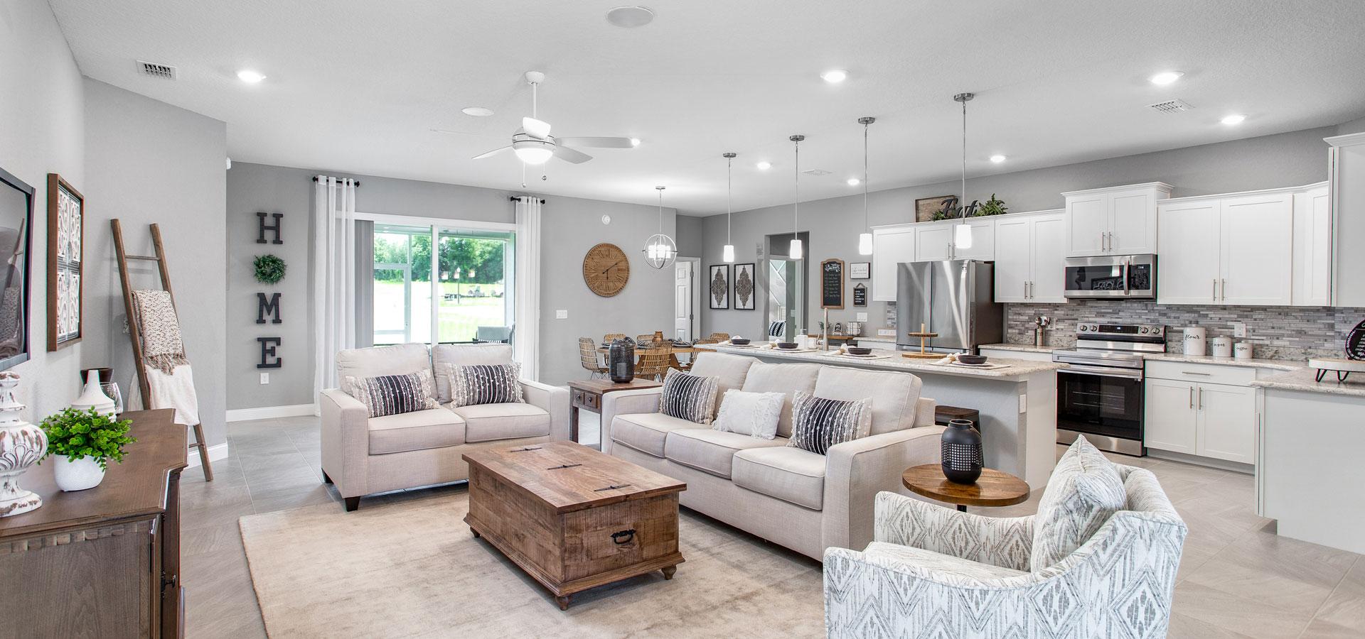 Spacious and open living area in the Waylyn, a new home plan by Highland Homes