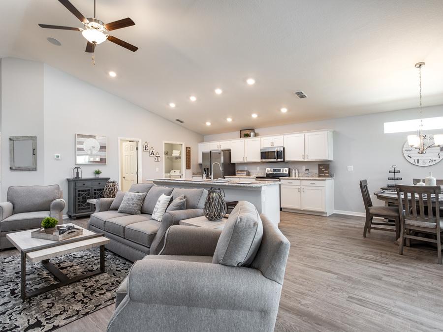 Open living area in the Serendipity model home at VillaMar
