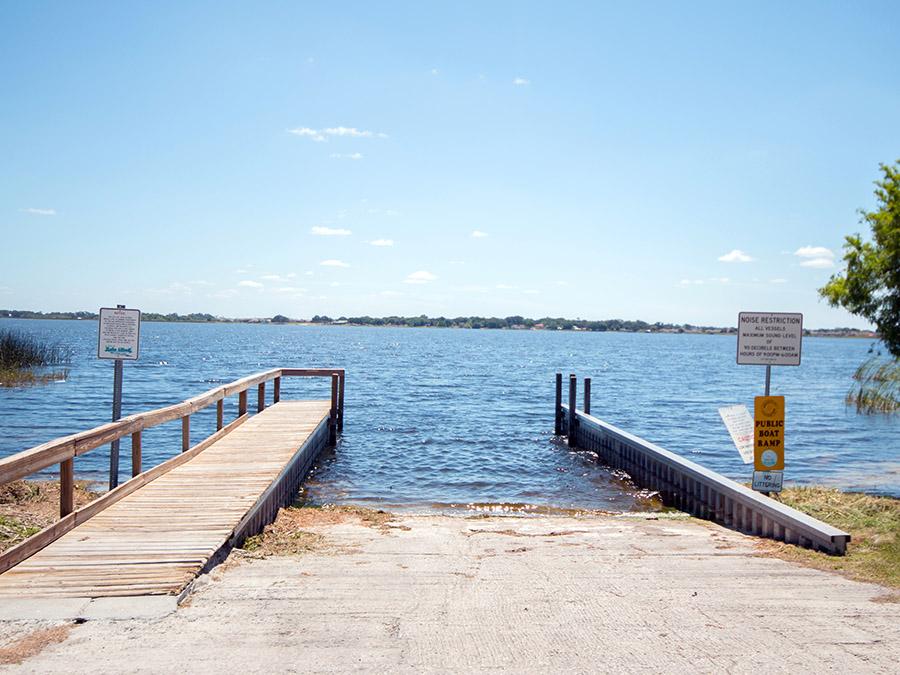Lake Rochelle public boat ramp, less than one mile from out Chain of Lakes homes for sale at The Lakes